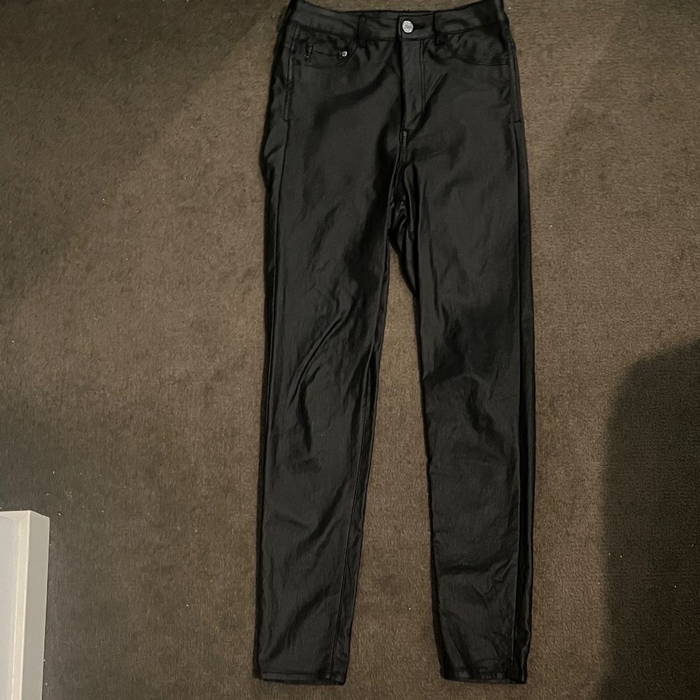 H&M Black Faux Leather High Waist Skinny Trousers